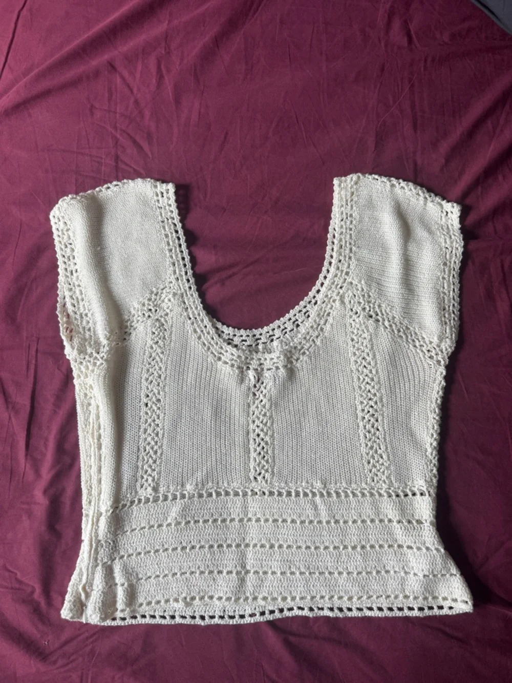 STAUD Cream Crochet Knit Scoop Neck Top